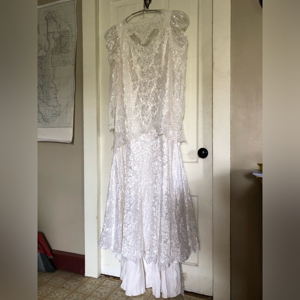 Vintage white lace long sleeve gown
